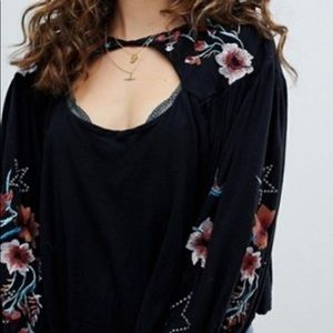 Free People Lita embroidered open front blouse